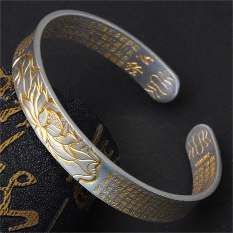 

New Retro Gold-Plated Lotus Bracelet Craft Bracelet Retro Heritage National Trend Palace Style Thickened Adjustable