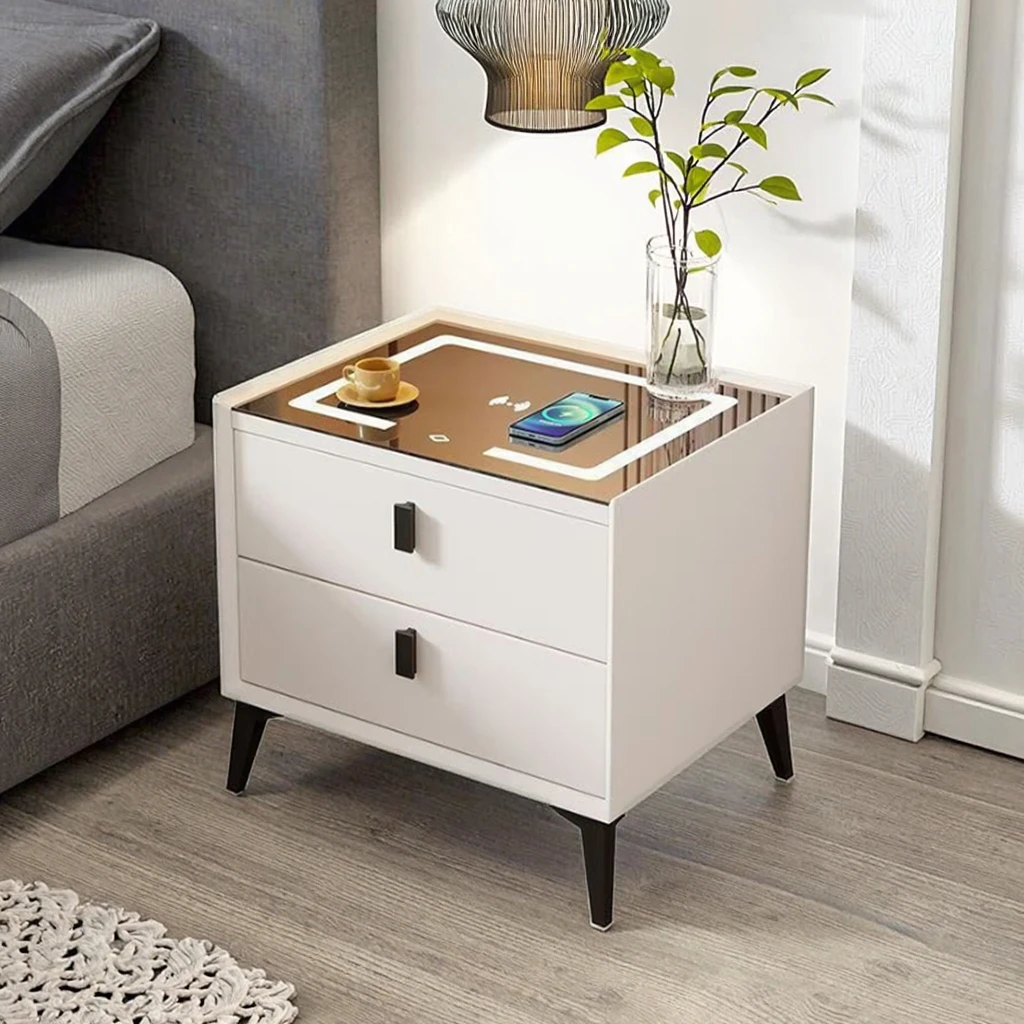 -About Minimalist Smart Bedside Table with Fast Wireless Charging Hidden Compartments Nightstand Design*