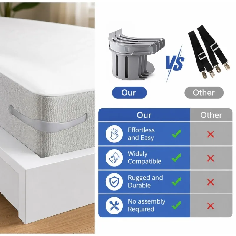 4-PCS/Set Invisible Bed Sheet Holder, Non Slip Mattress with Bed Sheet Clip for Easy Installation, Keeping Bed Sheets Flat Tidy