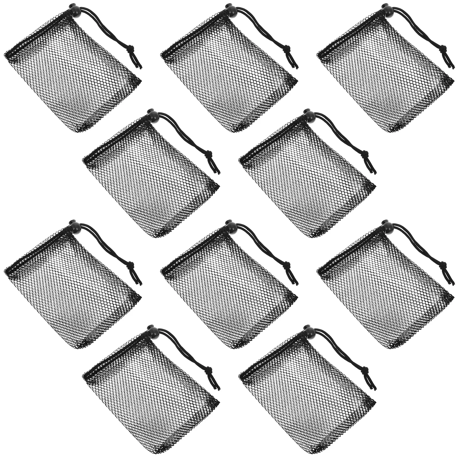 

10pcs Drawstring Mesh Bags Black Polyester Storage Pouches Adjustable Durable Home Gym Travel Sports Equipment Organizer Bulk