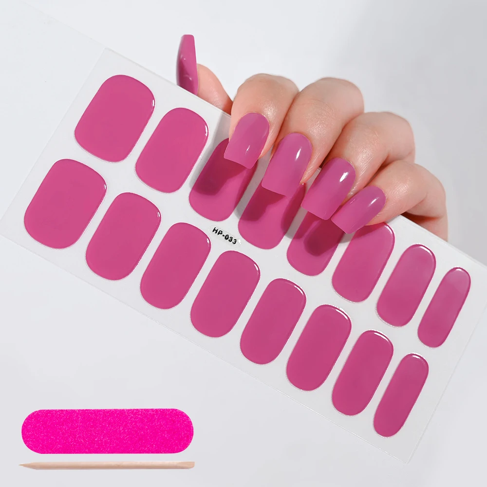 16Tips Soild Color Nude Pink Semi-Cured Gel Nail Sticker Long-Lasting UV Nail Sticker Full Cover UV/LED Extension Gel Nail Foil