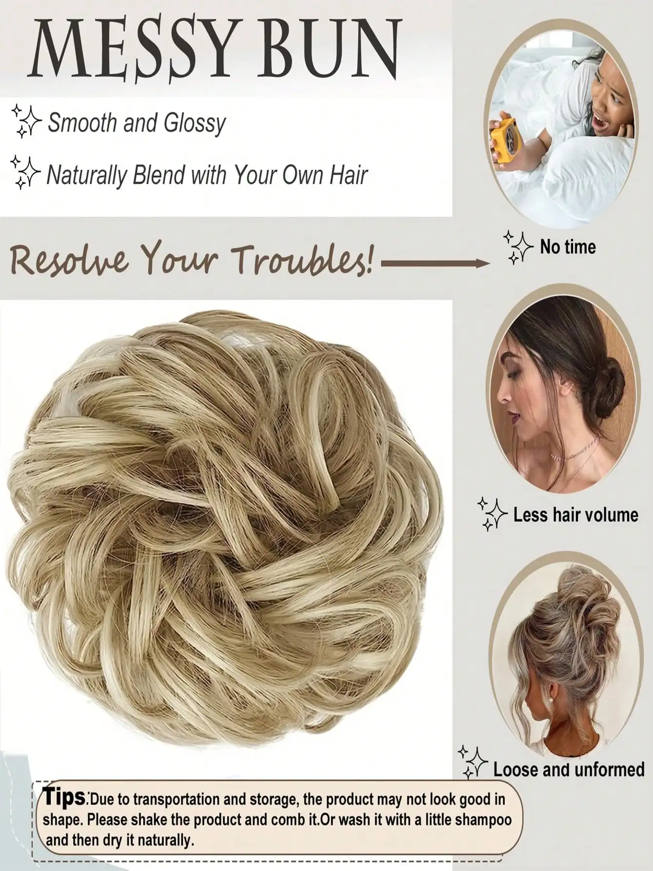 1 قطعة خصلات شعر كعكة فوضوية مع شريط مطاطي الاصطناعية فوضوي مجعد Chignon ذيل حصان وصلات شعر كعكة الشعر Scrunchies للمرأة #4