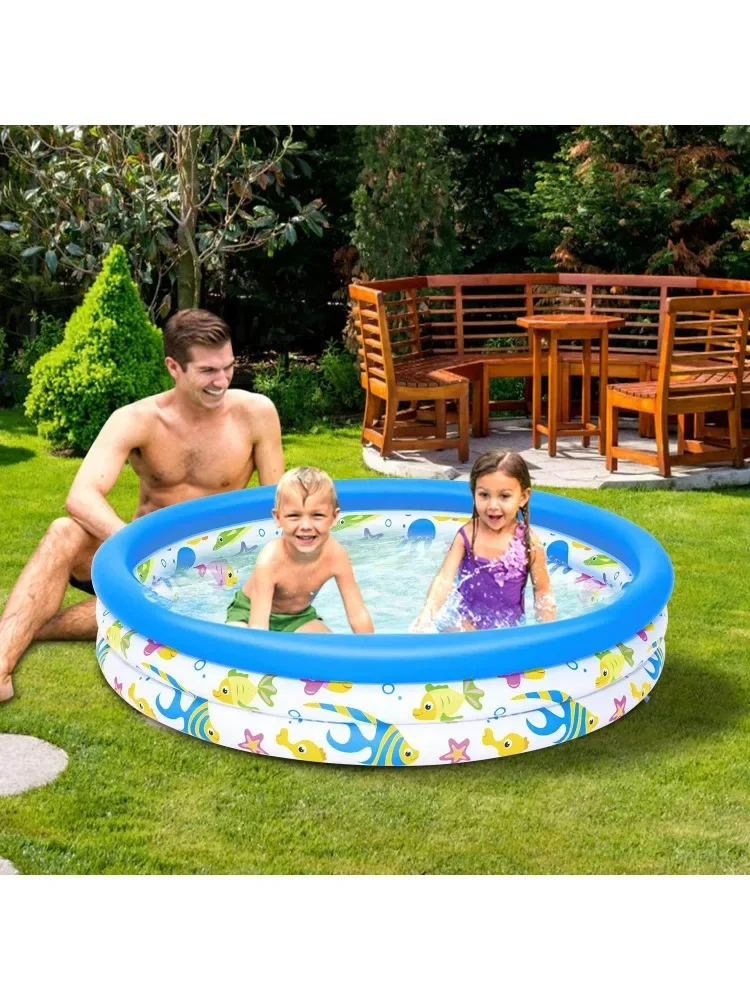 48x10In Inflatable Swimming Pool Blow Up Family Pool For 2 Kids Foldable Swim Ball Pool Center