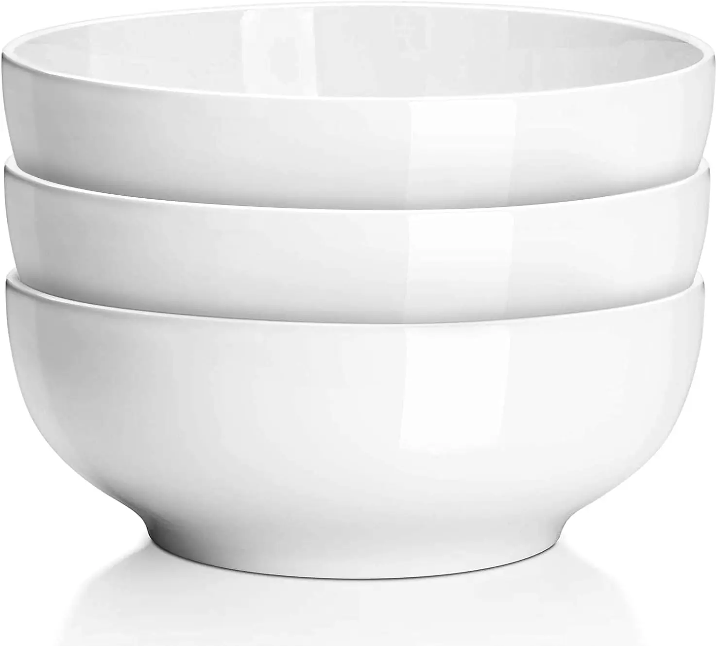 Large White Ceramic Mixing Bowls Set of 3, 8 Inch Microwave Dishwasher Safe for Kitchen