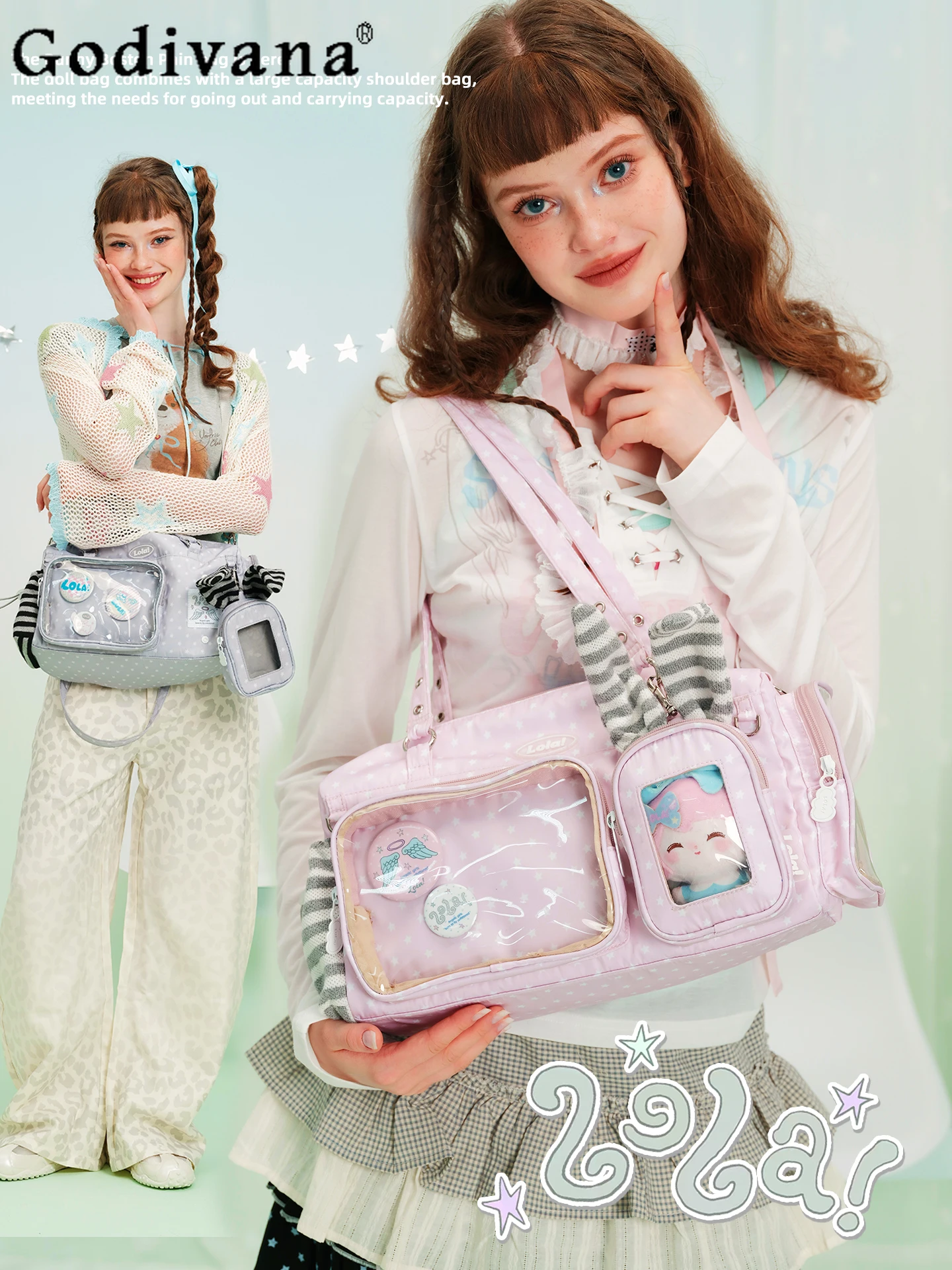 

Academy Style Japanese Original Lolita Cartoon Rabbit Polka Dot Pain Bag Cute Comic Exhibition Single Shoulder Bag for Women