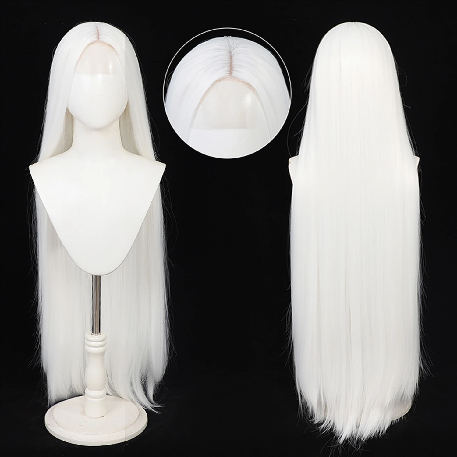 Perruque longue et droite de 100cm/40 pouces, perruque synthétique blanche, perruque blonde pour femmes, perruque longue pour cosplay, perruque rose, perruque longue noire