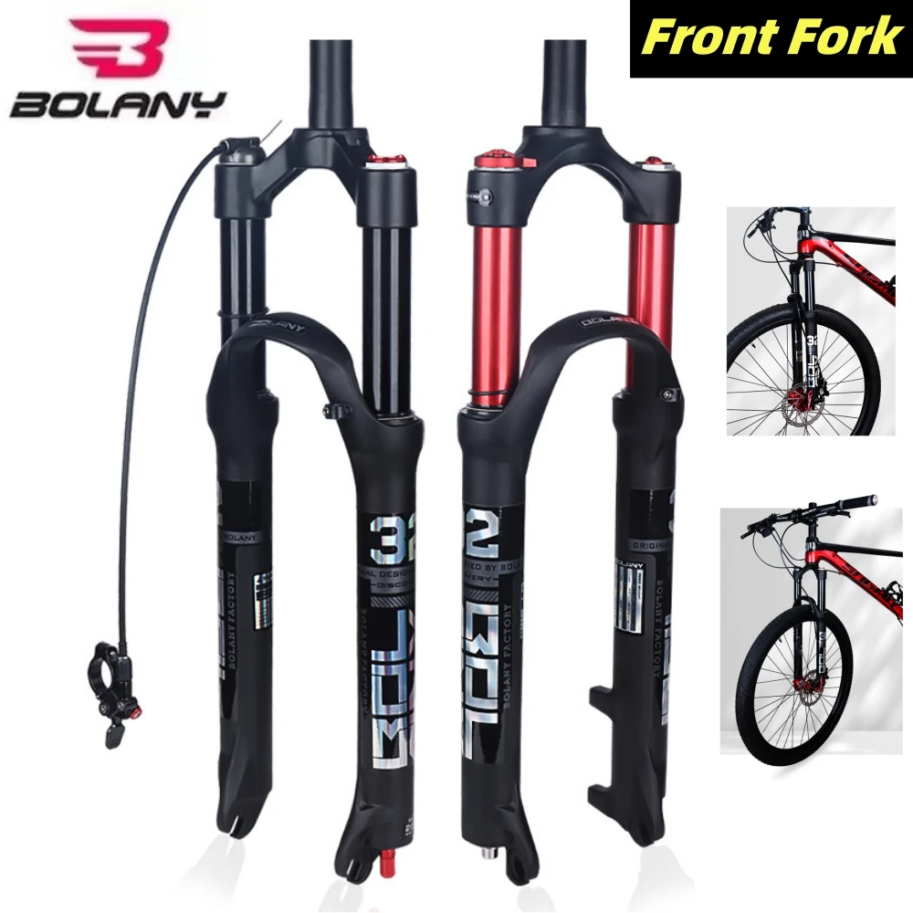 Bike Fork BOLANY MTB Dual Air damping Bicycle Front Suspension Straight Tube 26/27.5/29inch Magnesium Alloy Quick Release 100mm