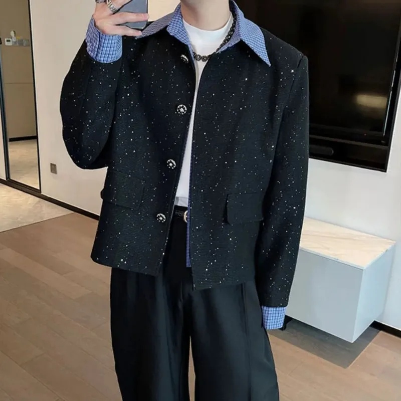 2025 쇼트 스플라이스 신상 재킷 남성 패션 다용도 페이크 투피스 탑