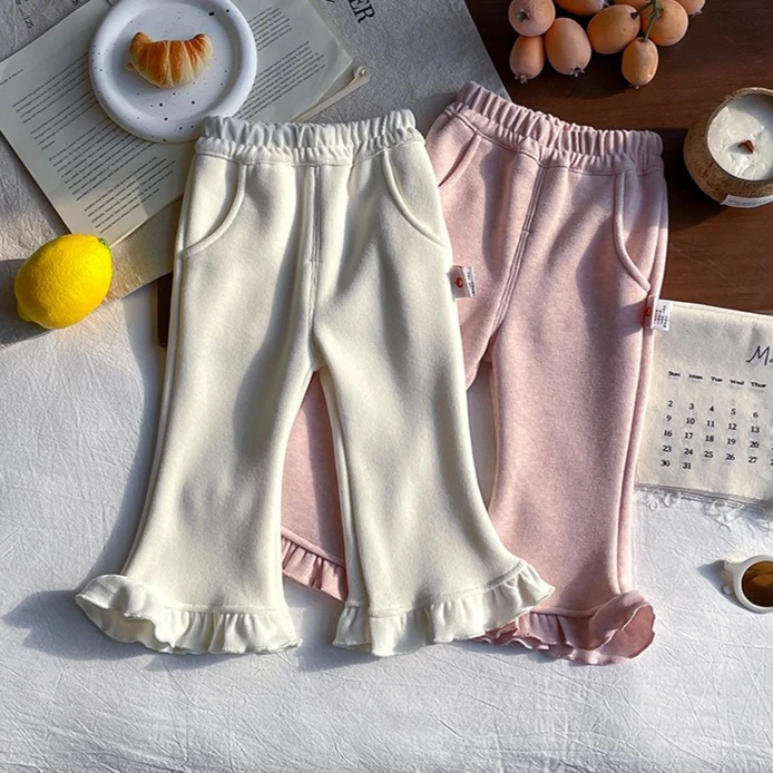 Girls' Pants 2026 Autumn and Winter New Children's Clothing Korean Style Girl Baby Cute Lace and Velvet Micro-slacks