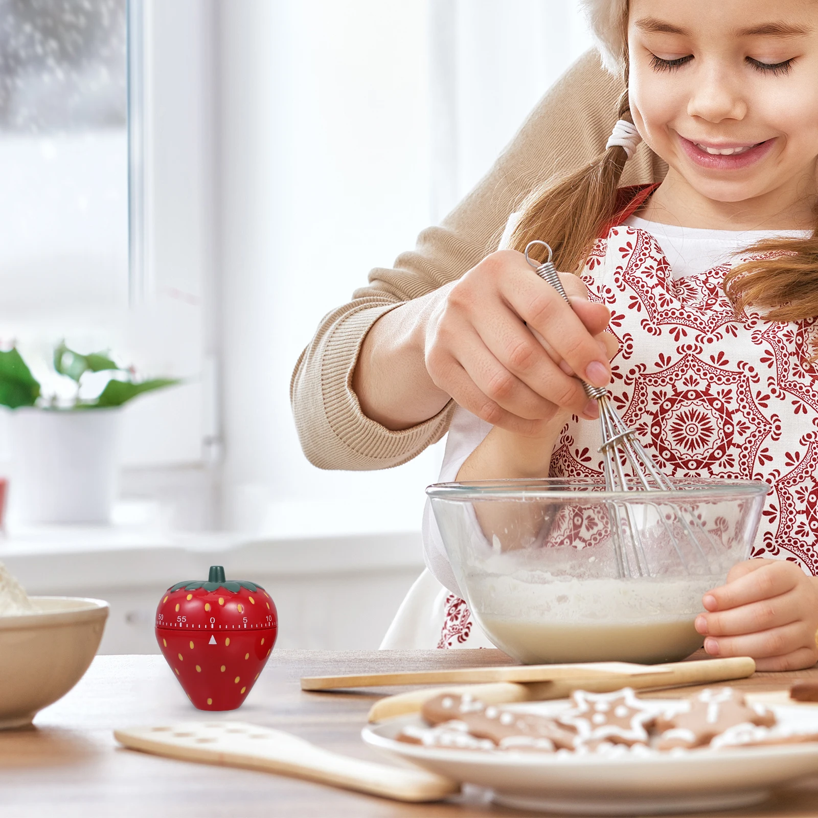 

2pcs Mechanical Kitchen 60 Minute Wind Up Cooking Baking Tea Brewing Time Management Tool Cute Strawberry Persimmon Shape