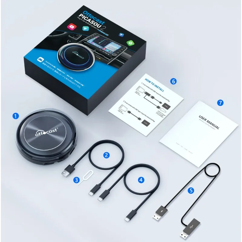 Ottocast verkabelt mit drahtlosem Carplay an Android Car Smart Box AIBOX unterstützt HDMI/SIM