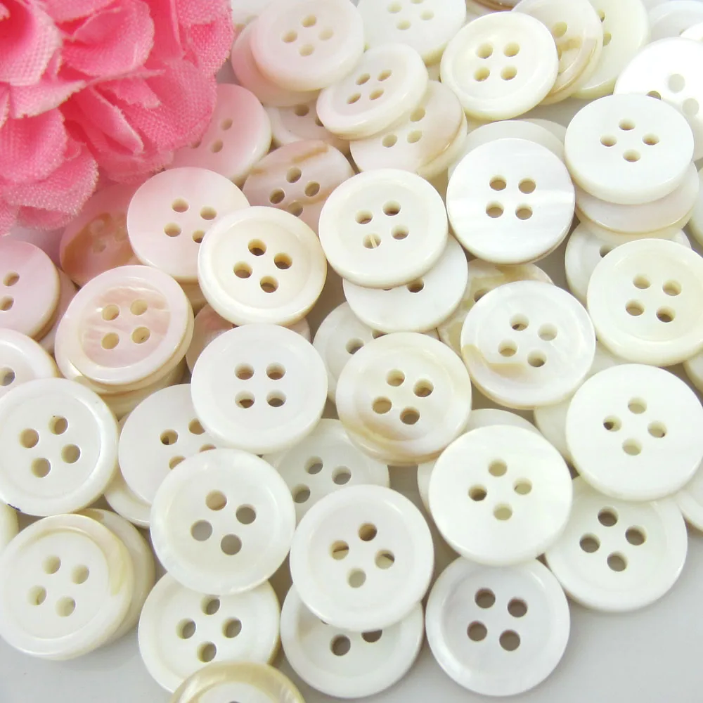 30Pcs Real Mother of Pearl Round Buttons 4 hole Sewing Shirt Clothes Coat Decorative Shell Buttons 1.0cm 1.1cm