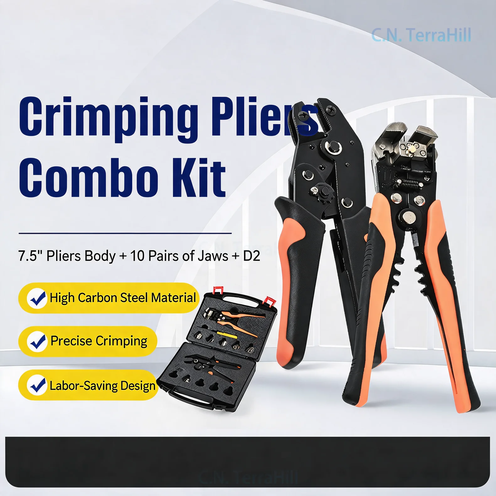 HS Series 7.5 Inch Multi-Jaw Crimping Tool Kit Portable Quick-Change Bare Terminal European Style Crimper for Wire Connectors