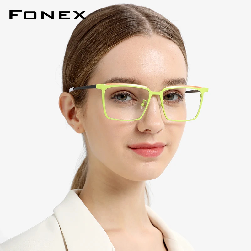 FONEX Pure Titanium Glasses Frame Women 2024 New Colorful Retro Square Eyeglasses Men Eyewear F85790