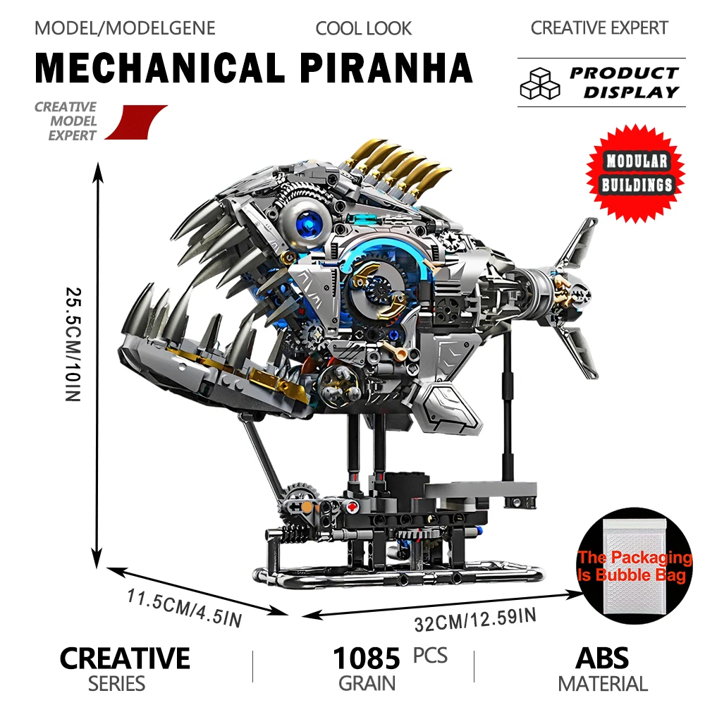 

Механическая бионическая модель пираньи, строительные блоки, высокоточный конструктор на техническую тематику, набор деталей-пазлов, кирпичики, игрушки, подарки для взрослых