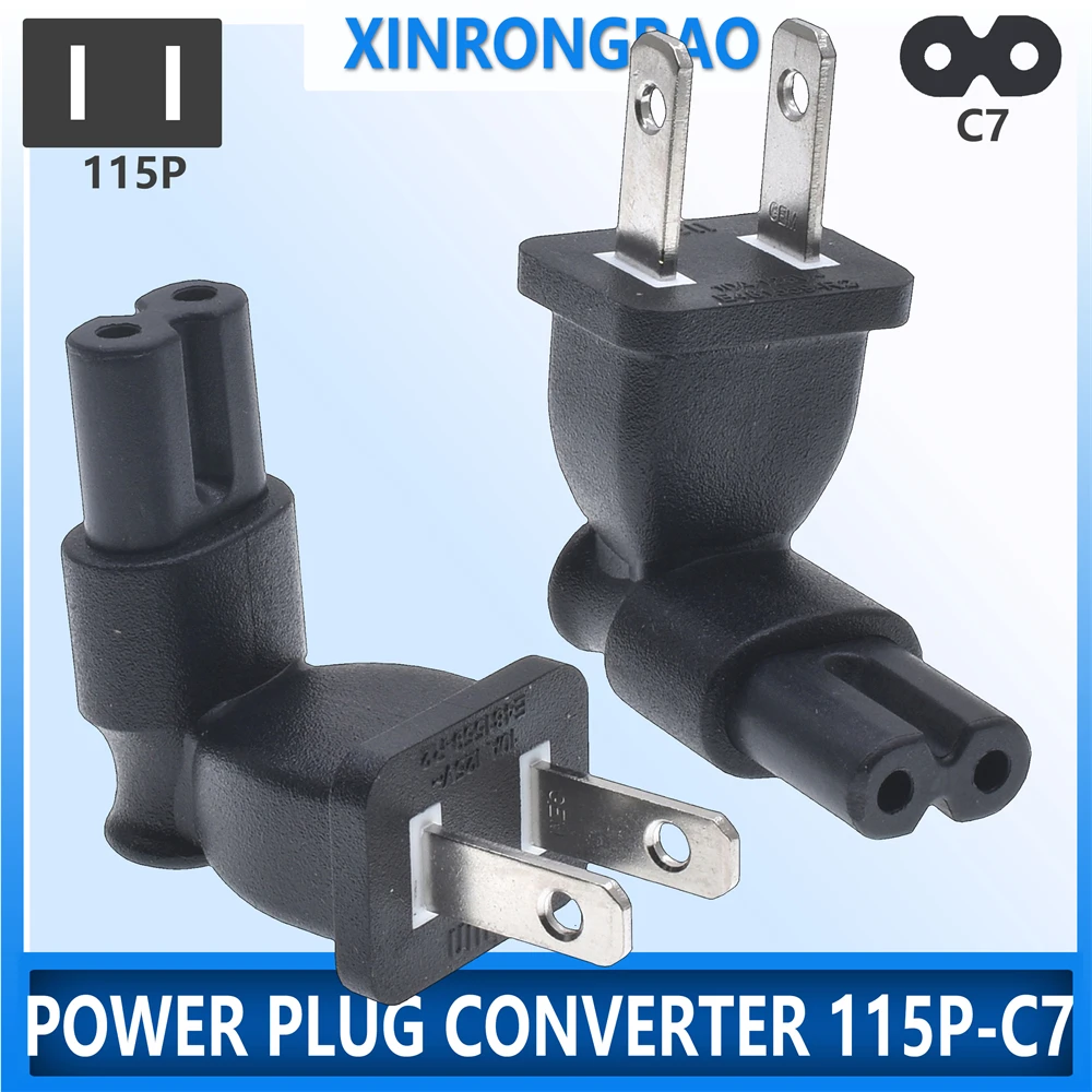 1PCS IEC 320 USA US 2 Prong Right Angle AC power Plug Adapter IEC figure 8 C7 receptacle to USA 2 Pin Male NEMA 1-15P C8/C5/C13