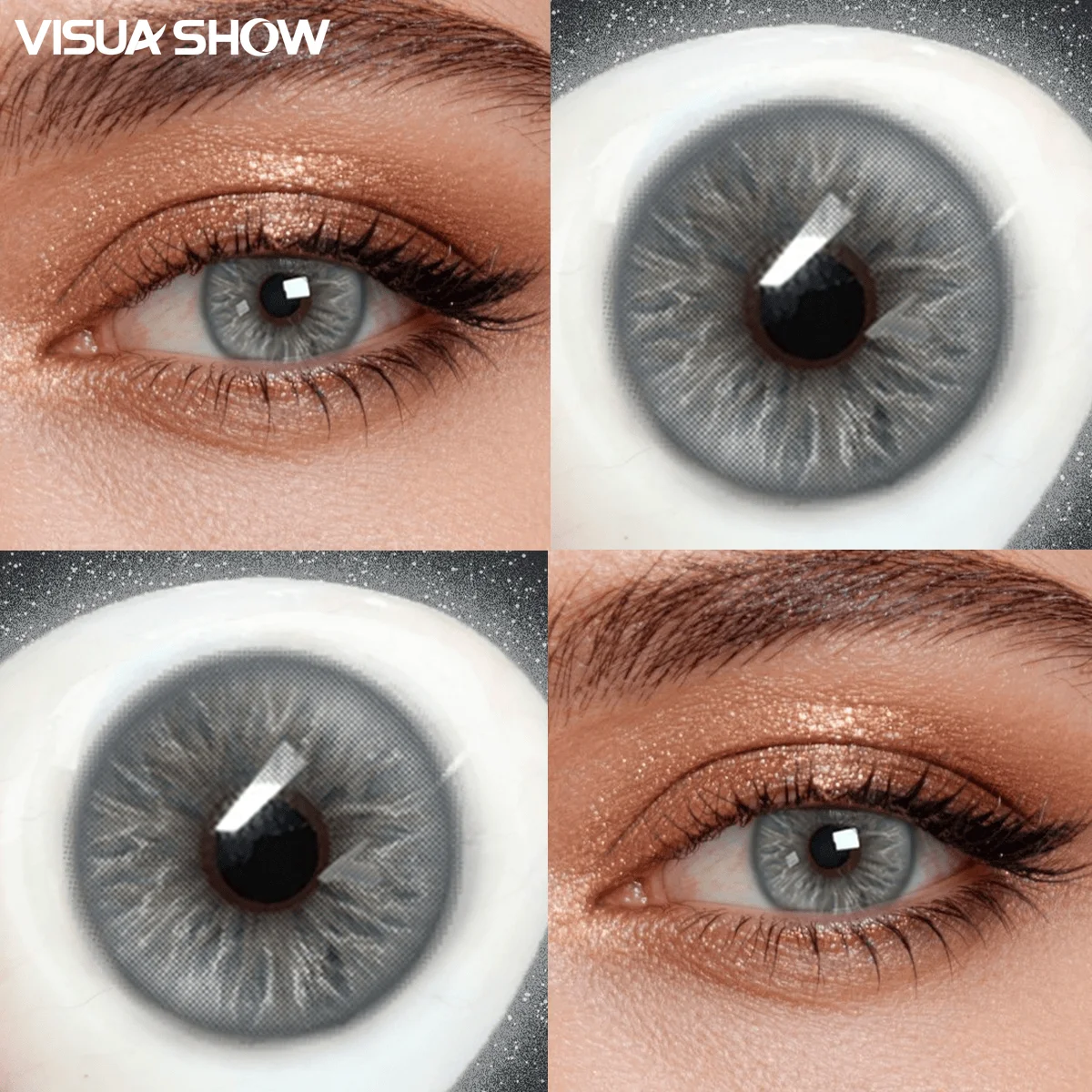 VISUASHOW 1 Paar graue Kontaktlinsen, kleine Pupille, halbjährlich verwendbare, farbige Kontaktlinsen zur Augenvergrößerung für Beauty, Cosplay und Make-up – Detail 14