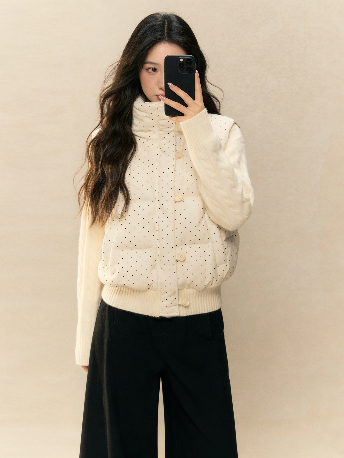 

Корейская теплая женская куртка-пуховик в горошек с воротником-стойкой, осенне-зимняя, из хлопка, с наполнителем из искусственного пуха