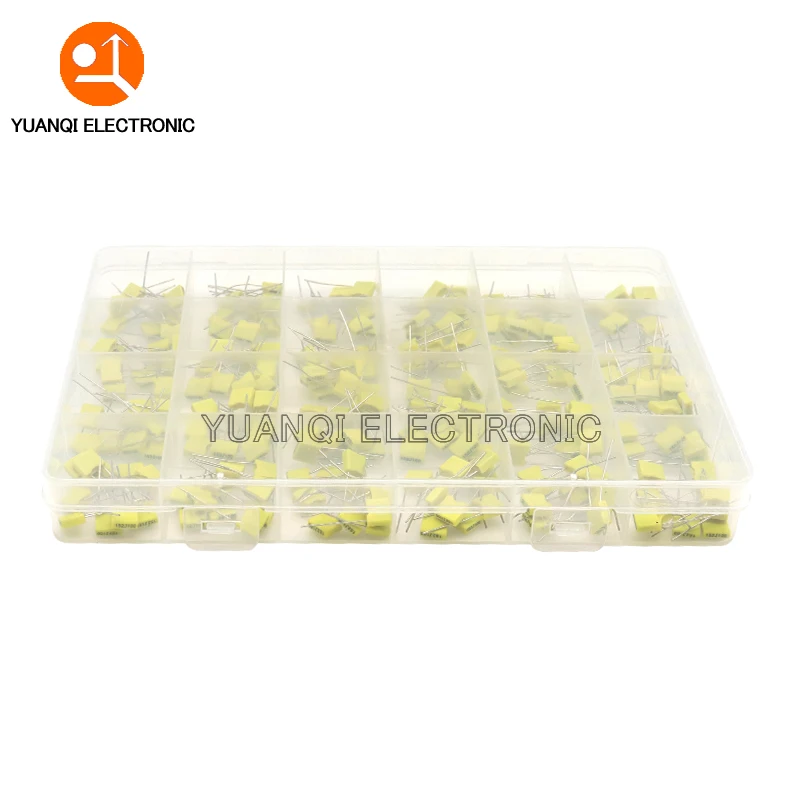 240Pcs Correction Capacitor Assorted Kit 24Values x 10Pcs 100V 102J-105J Polypropylene Safety Plastic Film Capacitors Set