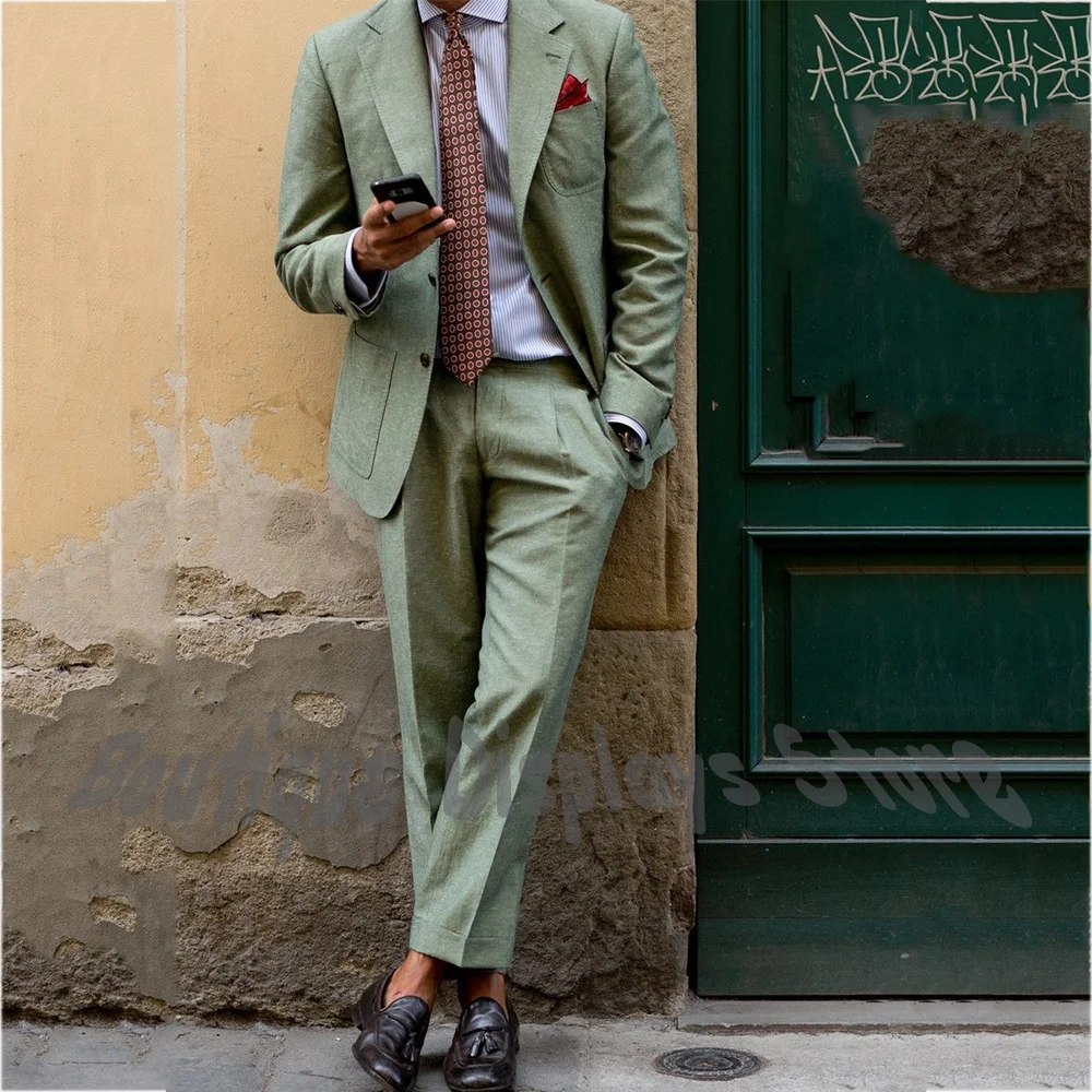 

New Arrival Summer Linen Men's Suit Two Piece Fashion Street Style Notch Lapel Single Breasted Outfit Elegant Party Daily Wear