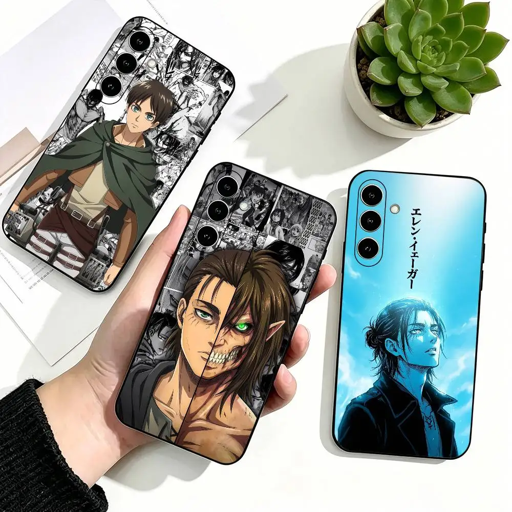 A-Attack on Titan Eren Yeager Phone Case For Samsung Galaxy A73,A72,A71,A70,A53,A52,A51,Soft Silicone Black Cover