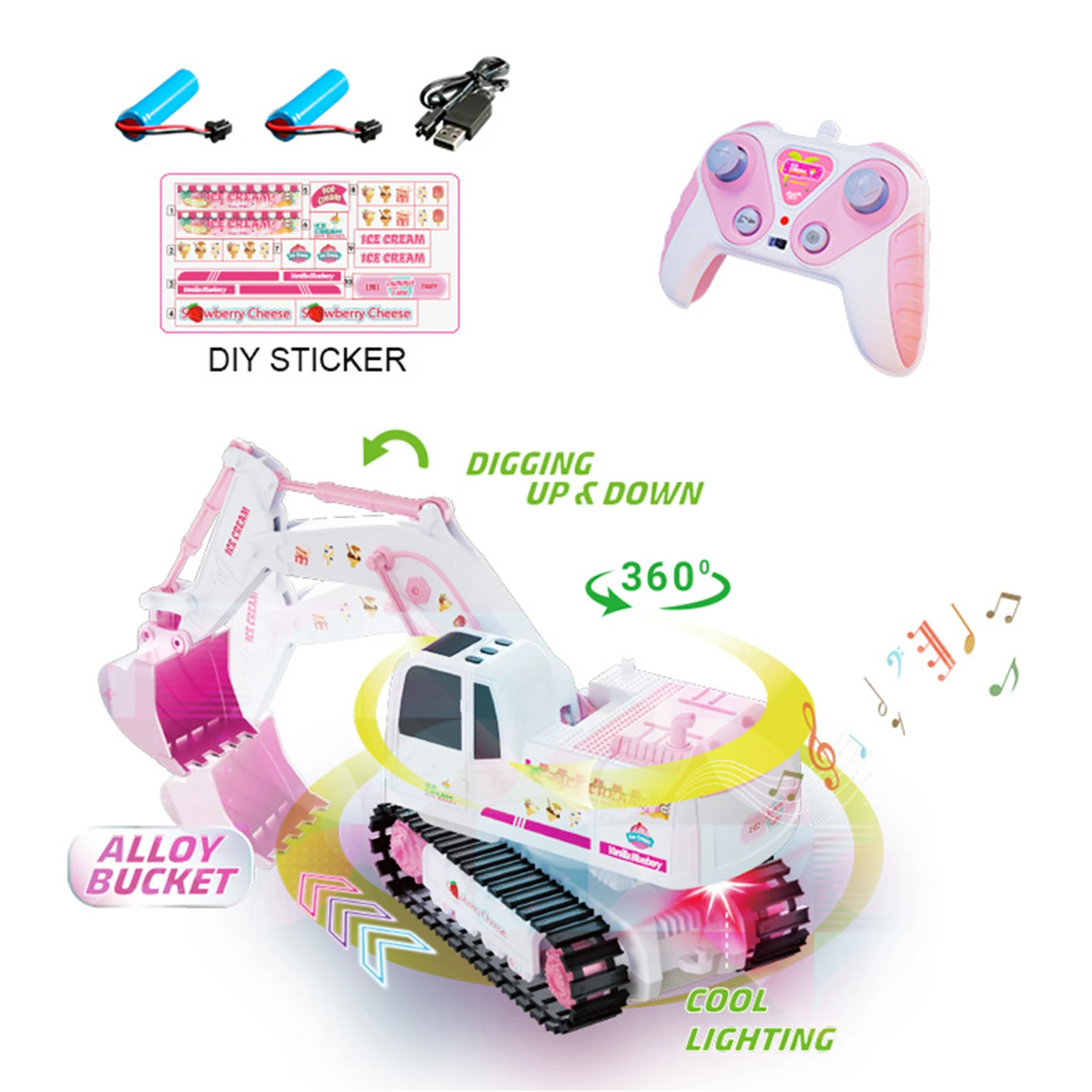 

Remote Control Excavator , 6 Channel 2.4G 360° Rotation Construction Vehicles with Light Sound, Digger Truck Birthday Gift