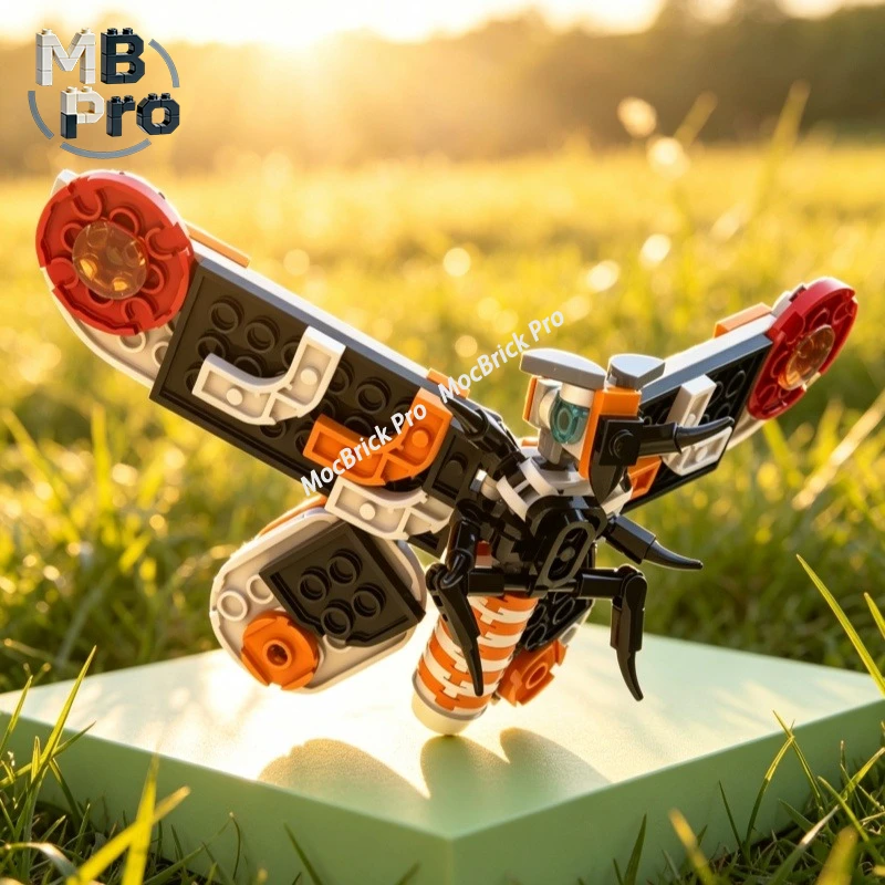 Four-Wing Large Insect Building Blocks Orange White Tone Alien Bug DIY Assemble Scene Model