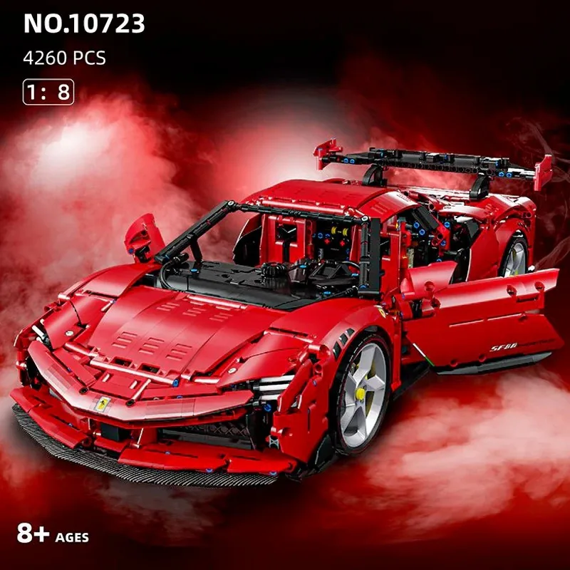 4260Teile Klemmbausteine 1:8 Maßstab SF90 Roter Supercar Sportwagen Bausatz Technik-Rennfahrzeug-Modell mit Motor und Innenraum High-Tech Montage-Spielzeug für Jungen, Kinder und Erwachsene