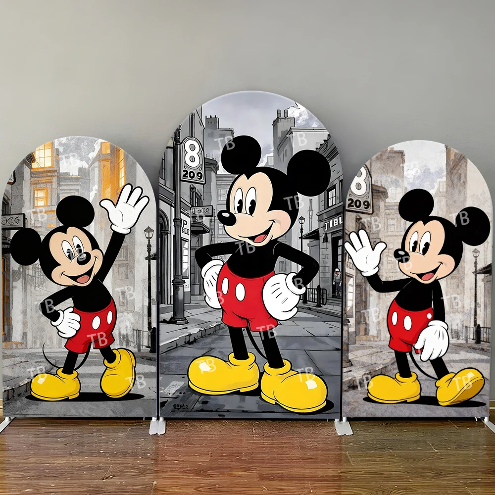 

Disney Mickey Mouse Arch Backdrop Cover Urban City Street Scene Charming Photo Booth Props for Themed Parties & Home Decoration