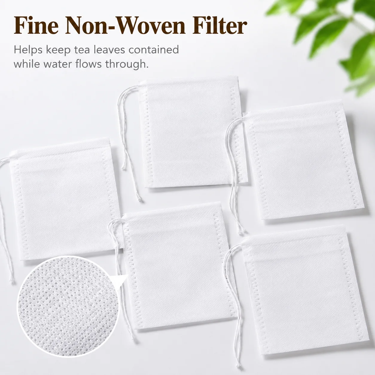 100PCS Empty Tea Bags with Drawstring Disposable Nonwoven Filter Pouches for Loose Tea Herbs Spices and Herbal Decoction Brewing