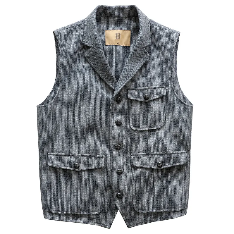 

Men's Tweed Vest Safari Style 3-Pockets Grey Semi-formal Waistcoat