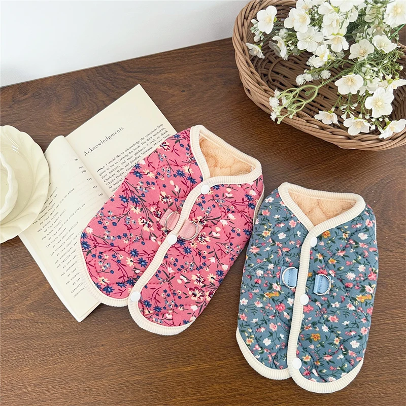 Chaqueta de invierno para perros, chaleco con estampado Floral, abrigo para Chihuahua Bichon, ropa cálida, chaqueta para exteriores para cachorros con anillo en D, disfraz de invierno para mascotas