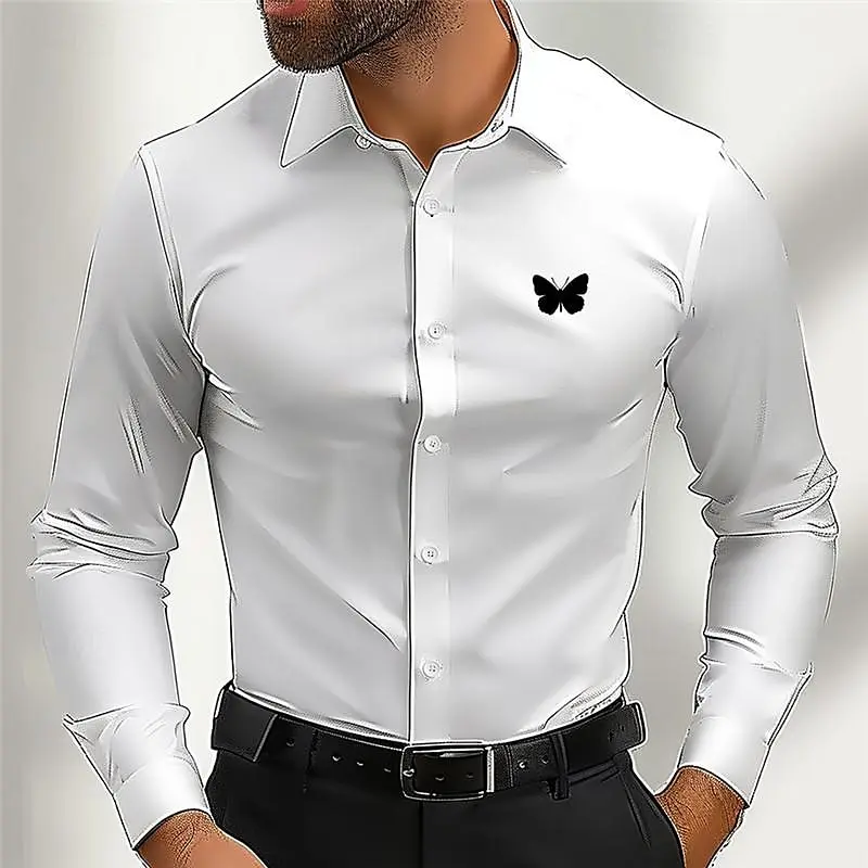 Butterfly Men's Business Casual 3D Printed Shirt Street Daily Wear Spring Work Lapel Long Sleeve 4-Way Stretch Fabric Shirt