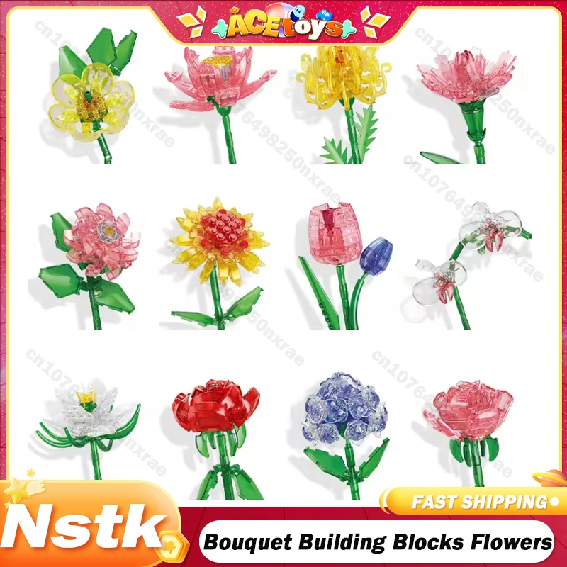 

Bouquet Building Blocks Flowers DIY 3D Bricks Plants Rose Orchid Model Assembly Transparent Toys for Kids Adult Birthday Gifts