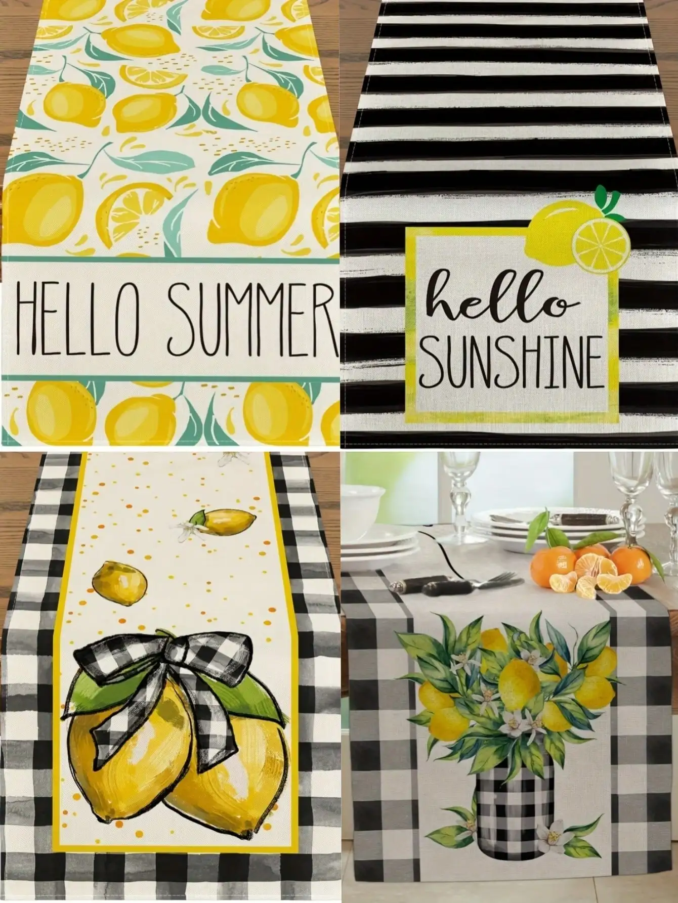 Home Party Decoration Supplies Summer Decoration: Lemon Table Runner Farmhouse Indoor Retro Theme Dinner Decoration 1 Piece