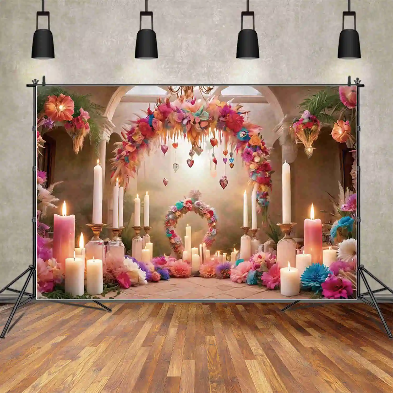 MOON.QG 발렌타인 데이 장식 배경, 러브 하트 장미 깃털 생일 배경, 2 월 14 일 데코 사진 액세서리