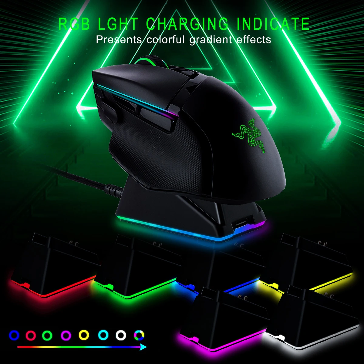 Dock di ricarica RGB per Razer Mouse DeathAdder V2 Pro Viper Ultimate Basilisk Ultimate Naga Pro