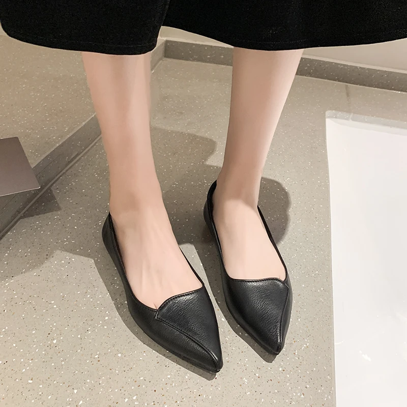 Buty Damskie-Chaussures en cuir à enfiler pour femmes, chaussures de ballerine, chaussures plates, Parker pointu, document d'épissure, mode 2022, 35-40