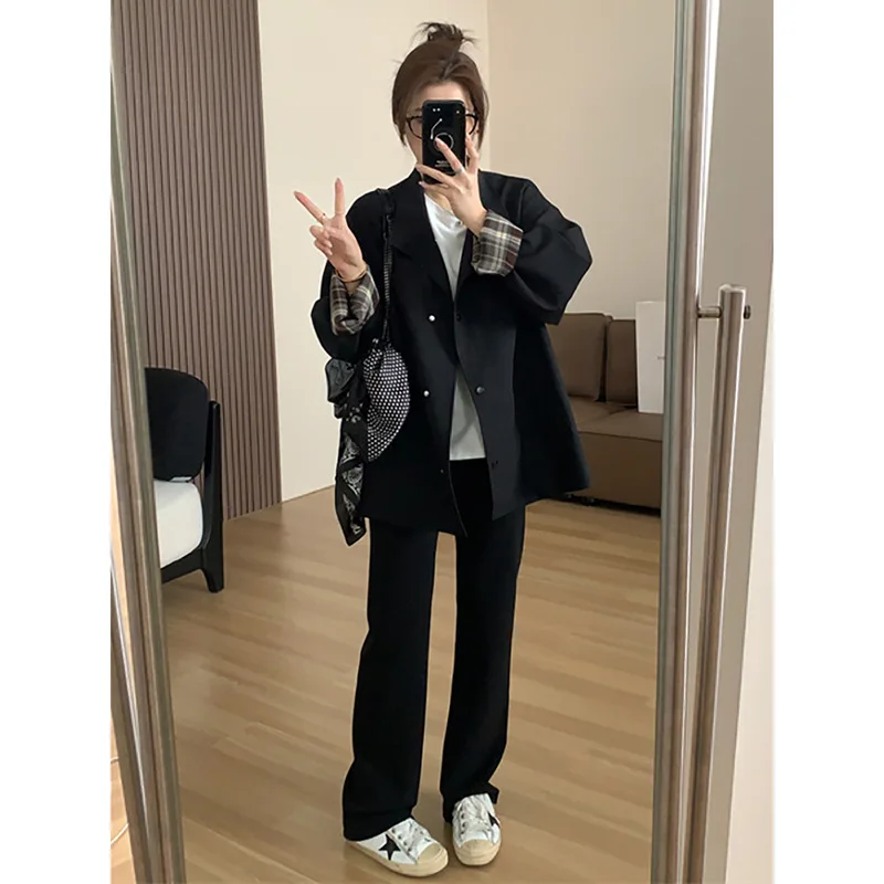 SuperAen Trench a maniche lunghe con giunture scozzesi a colori a contrasto Allentato dimagrante stile Inghilterra Donna Autunno Nuovi cappotti oversize