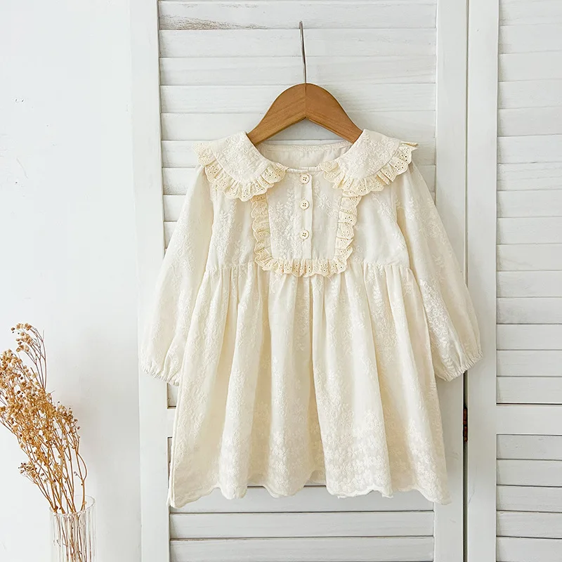 Girls' Dress Baby Girl Lace Trim Infant Romper Long Sleeve Princess Dress Children's Sister Outfit