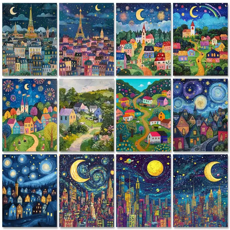 

RUOPOTY Painting By Numbers With Diy Frame Kits Town Landscape Picture On Numbers Handiwork For Home Decors Diy Crafts