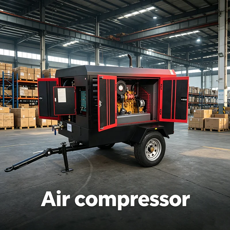 Heavy Duty Towable Diesel Portable 185cfm Air Compressor 37KW 50HP for Road Construction