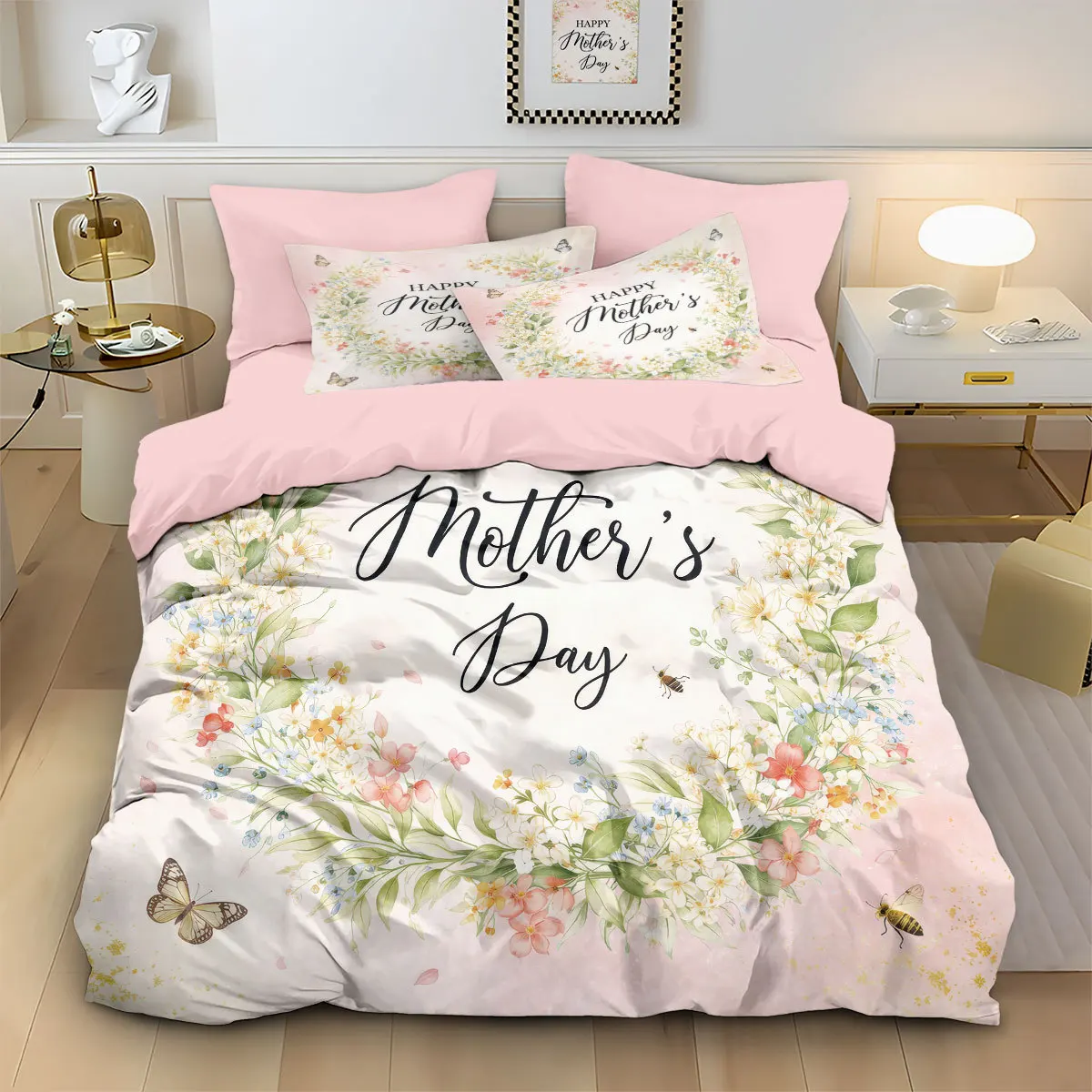 Mother's Day Envelope Print Bedding Set Soft Duvet Cover for Home Bedoom Decoration, 1 Duvet Cover and 2pillowcase with Zipper