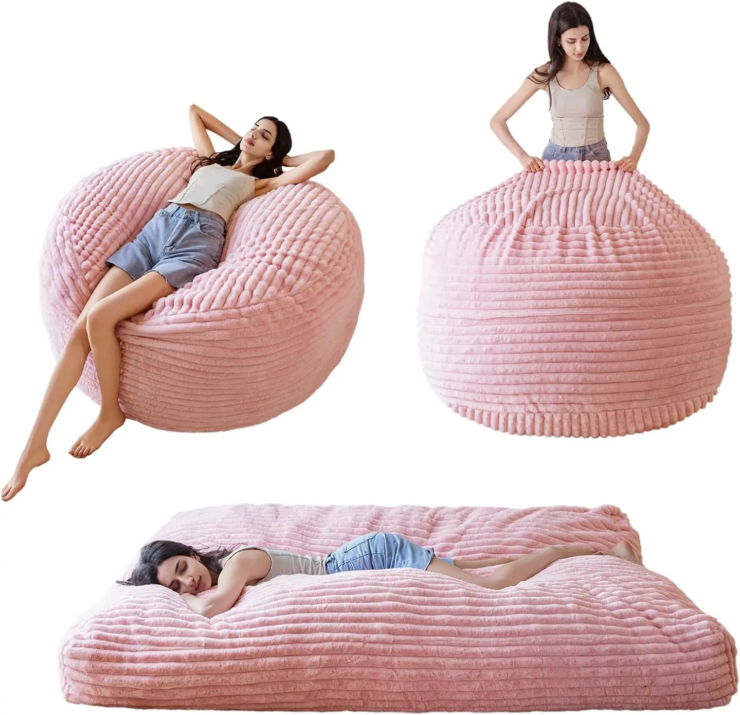 Maxyoyo Giant Bean Bag Chair Bed For Adults, Convertible Beanbag Folds From Lazy Chair To Floor Mattress Bed, Large Floor Sofa