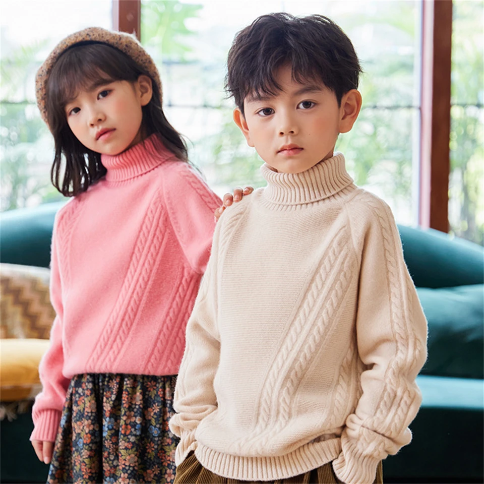 

Pure wool cashmere boys' sweater autumn and winter children's wool sweater high collar heavy-duty thickened new pullover sweater