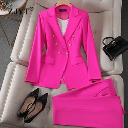 ZJYT Office Lady Women's Suits Blazer Pant Sets 2 Piece Conjuntos Para Mujeres Elegant Business Plus Size Matching Trousers Sets