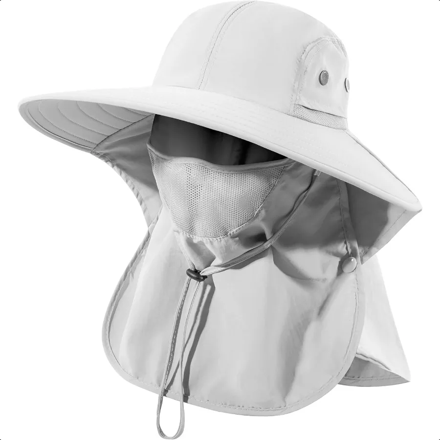 

Mens Women Fishing Hat UPF 50+ Wide Brim Sun Hat with Face Cover and Neck Flap