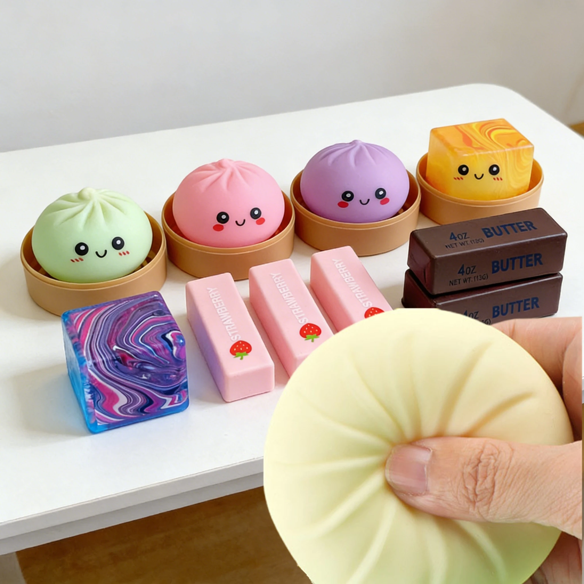 Pelota Antiestrés Suave y Esponjosa con Forma de Dumpling, Imitación de Queso, Chocolate y Mantequilla, Adornos Relajantes, Regalos Suaves y Relajantes, Decoración para el Hogar