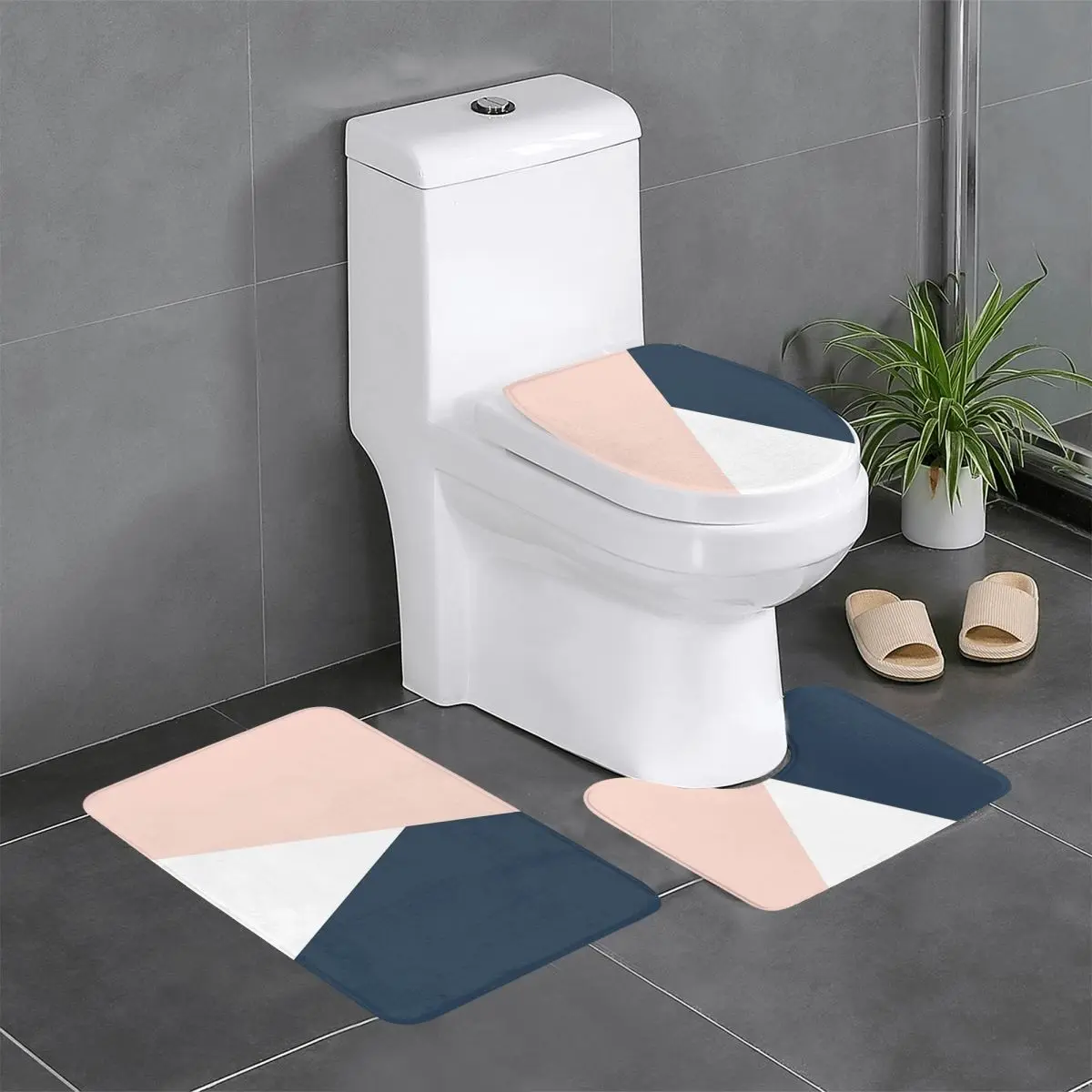

Румяно-розовый и темно-синий коврик для ванной комнаты, набор для ванной комнаты, крышка для унитаза, домашний декор, нескользящий ковер, напольный коврик