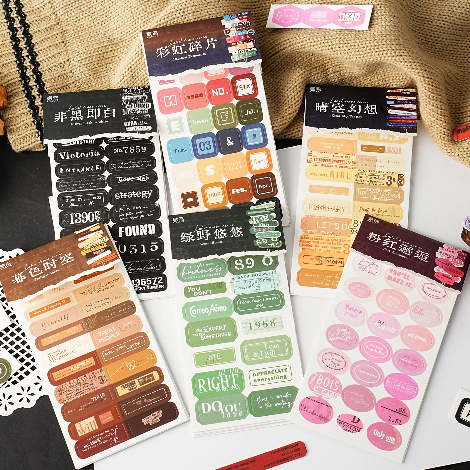

4 pcs Scrapbooking Stickers Kawaii Decorative Material Label Sticker DIY Phone for Journal Planner Creative Stationery Stickers